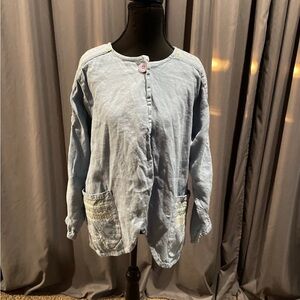 Godrun Sjoden linen blend one button cardigan, jacket, embroidered large